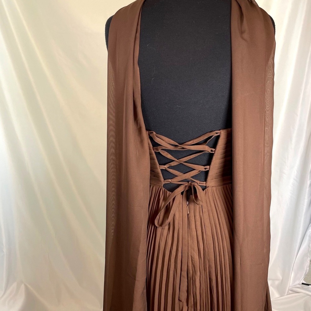 Azazie Bridesmaid Dress Wedding Guest Address Formal Long Gown Size 4 Brown - Picture 4 of 15